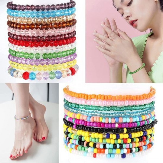 24 Pcs Handmade Beaded Bracelets For Women Adjustable Crystals Stretch Bracelet Colorful Elastic Beaded Anklet Bracelets Set 24 Pcs Handmade Beaded Bracelets For Women Adjustable Crystals Stretch Bracelet Colorful Elastic Beaded Anklet Bracelets Set